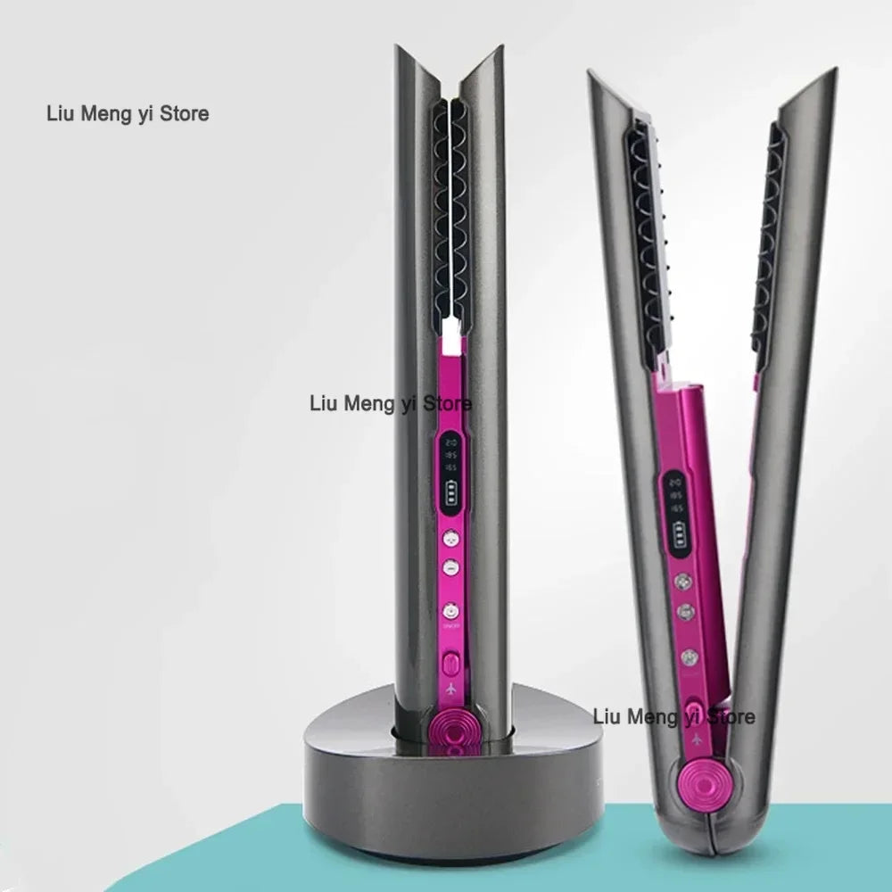 Portable Hair Straightener with Charging Base Wireless Straightening Iron Floading Plate and Comb PTC Hair Straightening Device