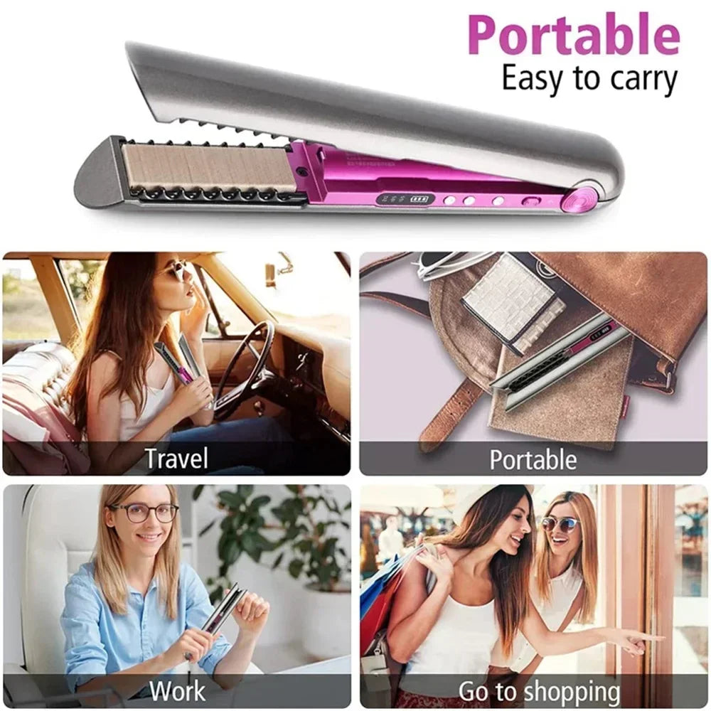 Portable Hair Straightener with Charging Base Wireless Straightening Iron Floading Plate and Comb PTC Hair Straightening Device